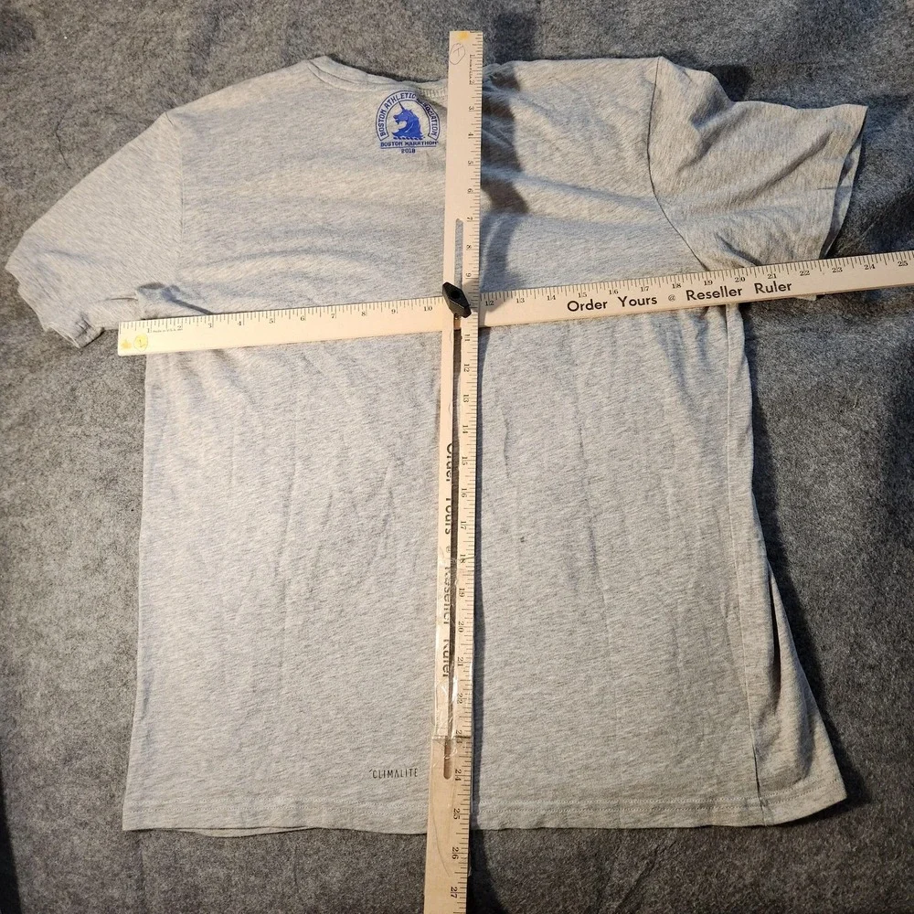 Boston Marathon Shirt Mens Medium Gray‎ Running Adidas Blue Yellow Climalite Tee